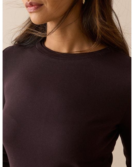 Nobody's Child Brown Double Layer Trim Long Sleeve Top