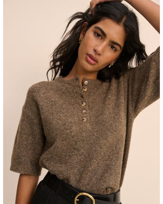 Nobody's Child Brown Henley Knitted Top