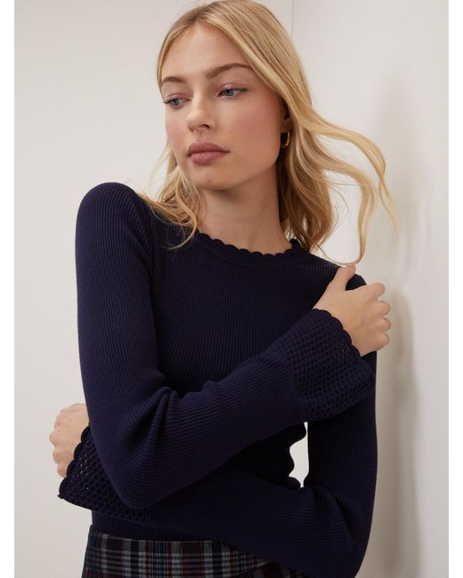 Nobody's Child Blue Crochet Trim Knitted Top