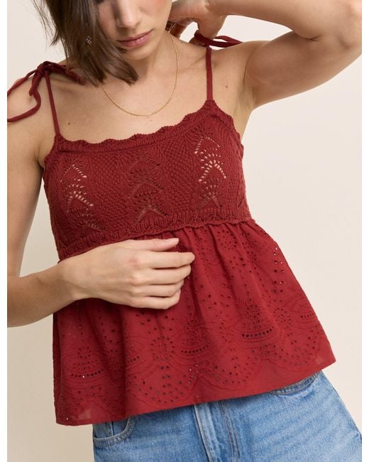 Nobody's Child Red Crochet Broderie Anglaise Cami Top