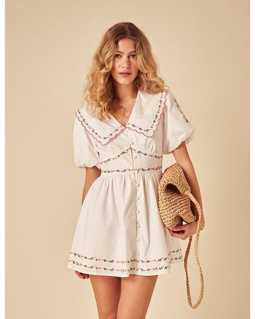 Nobody's Child Natural Elizabeth Scarlett Floral Embroidered Birdie Mini Dress