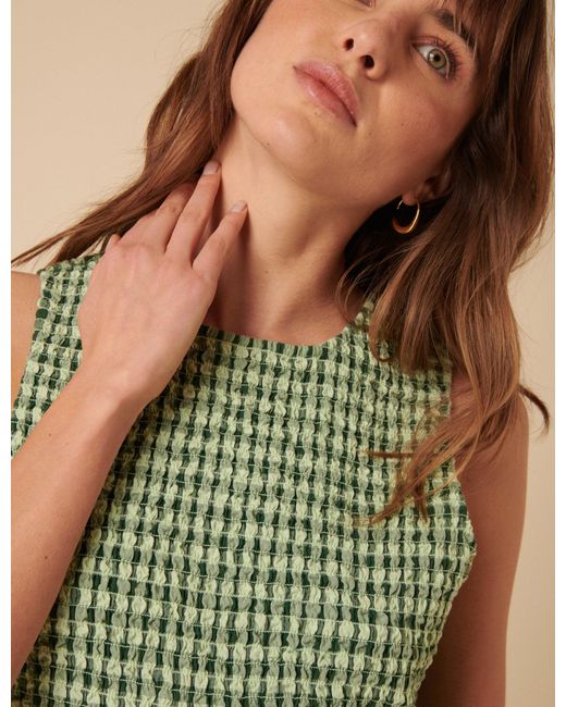 Nobody's Child Green Gingham Shirred Ruth Jumpsuit