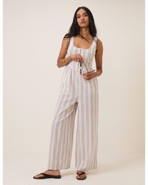 Nobody's Child Natural Pinstripe Cora Jumpsuit