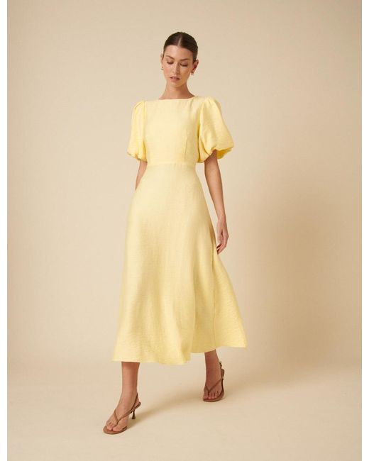 Nobody's Child Natural Butter Puff Sleeve Zola Midi Dress