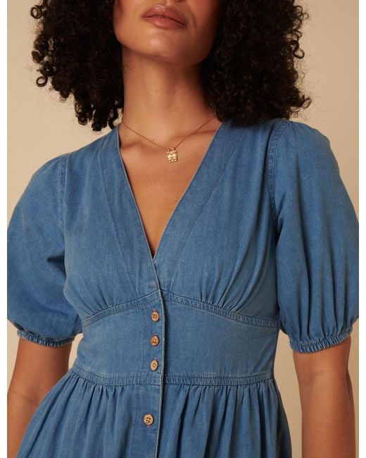 Nobody's Child Blue Mid Wash Denim Starlight Midi Dress