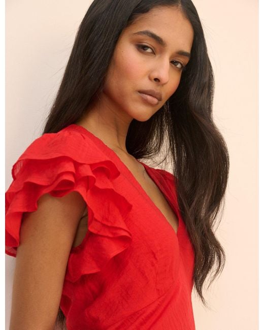 Nobody's Child Pink Frill Sleeve Layla Midi Dress