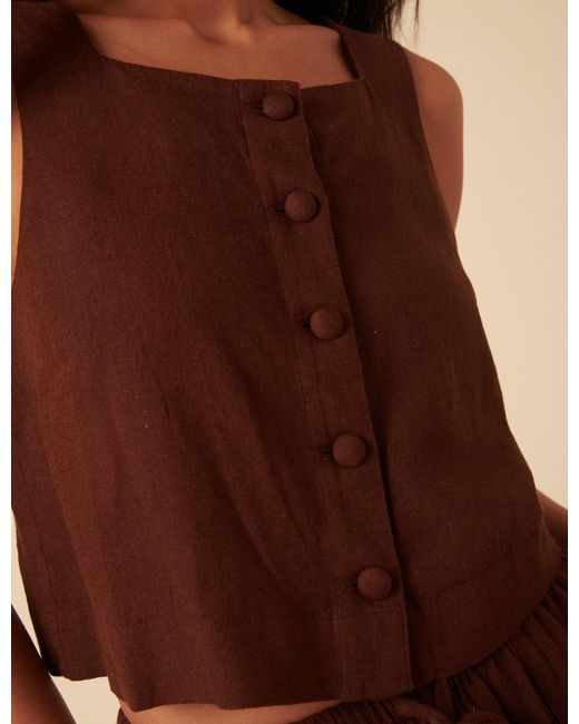 Nobody's Child Brown Linen-Blend Button Front Top