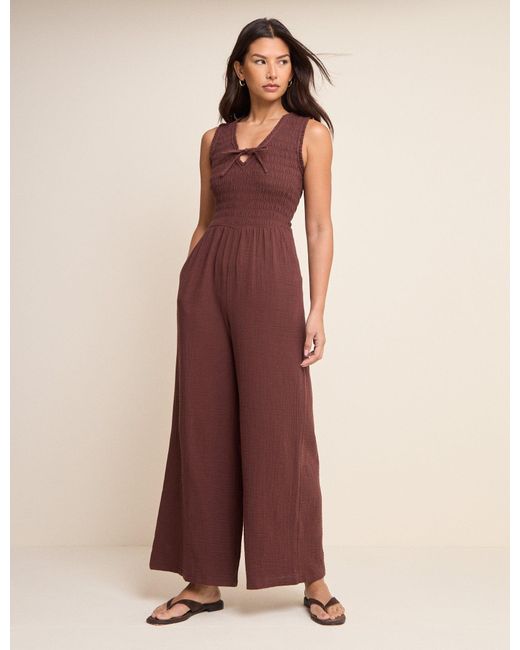 Nobody's Child Brown Shirred Jayda Jumpsuit