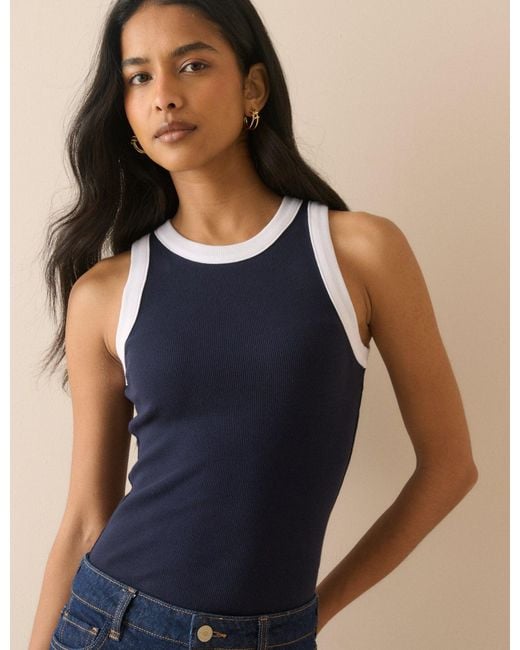 Nobody's Child Blue Contrast Trim Ribbed Racer Vest