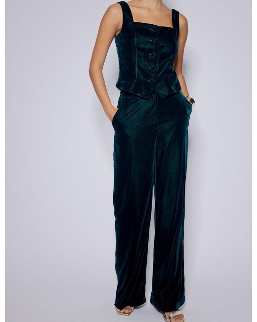 Nobody's Child Blue Velvet Straight Leg Trousers