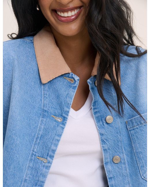 Nobody's Child Blue Denim Cord Collar Jacket