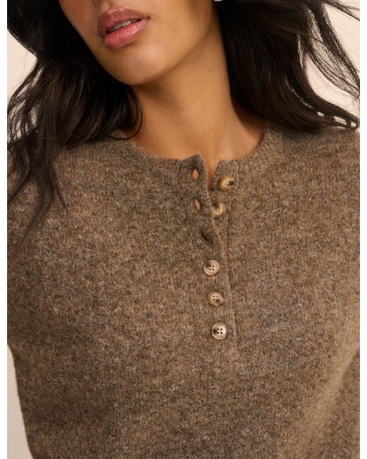 Nobody's Child Brown Henley Knitted Top