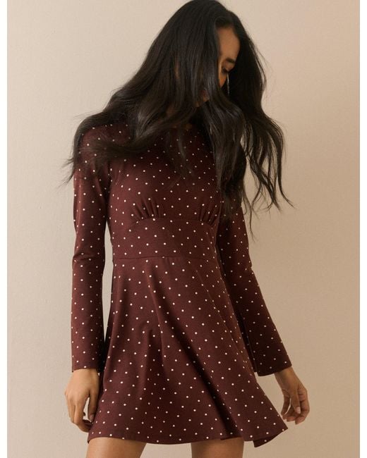Nobody's Child Brown Polka Dot Jersey Tate Mini Dress