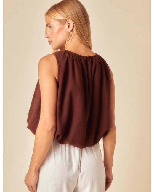 Nobody's Child Natural Linen-Blend Bubble Hem Top