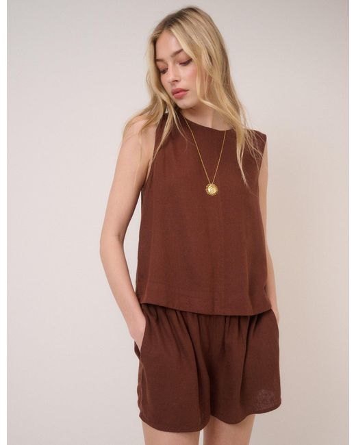 Nobody's Child Brown Linen-Blend Sleeveless Swing Top