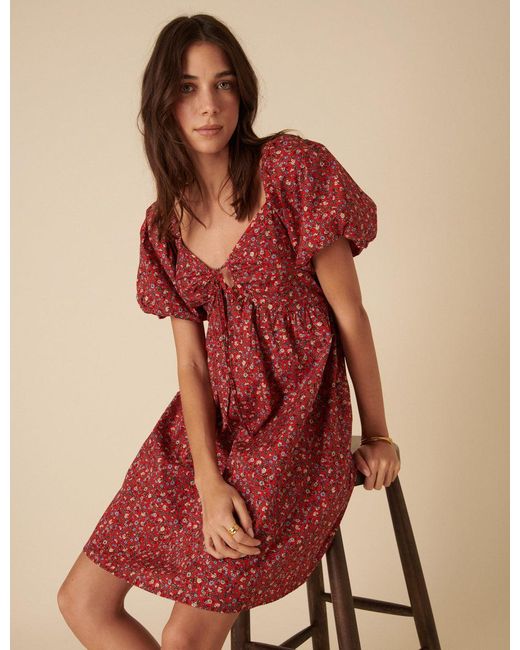 Nobody's Child Red Ditsy Floral Puff Sleeve Joanna Mini Dress