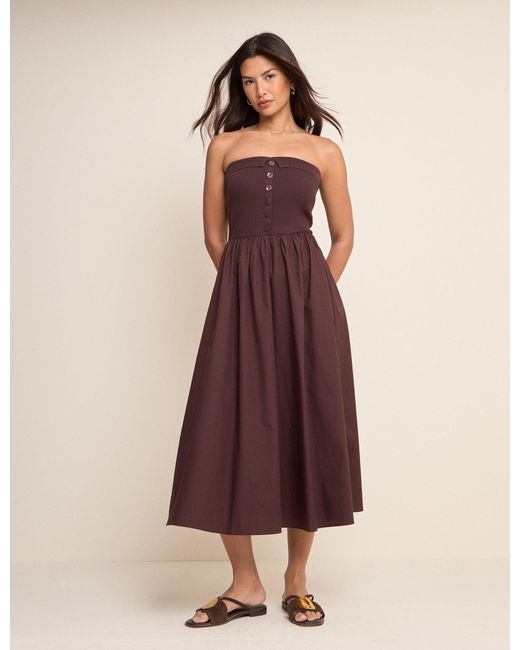 Nobody's Child Purple Bandeau Button Front Midi Dress
