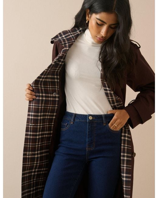 Nobody's Child Natural Tartan Trim Trench Coat