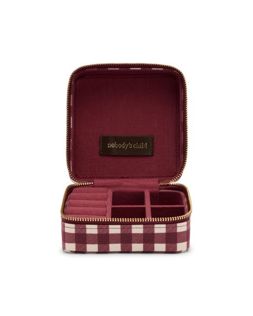 Nobody's Child Red Burgundy Gingham Jewellery Case