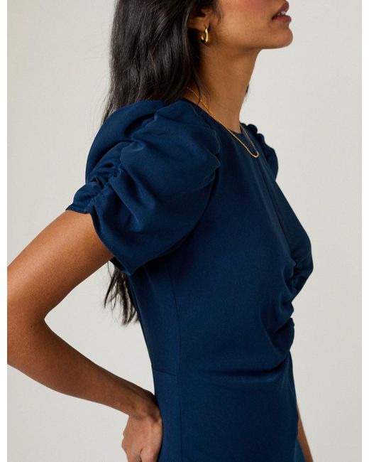 Nobody's Child Blue Ruched Naomi Midi Dress
