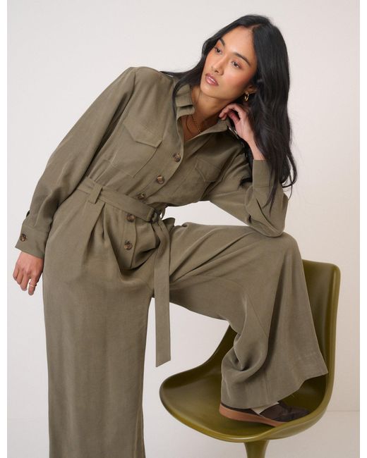 Nobody's Child Brown Twill Tie Waist Jumpsuit