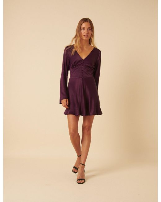 Nobody's Child Natural Satin Long Sleeve Stella Mini Dress