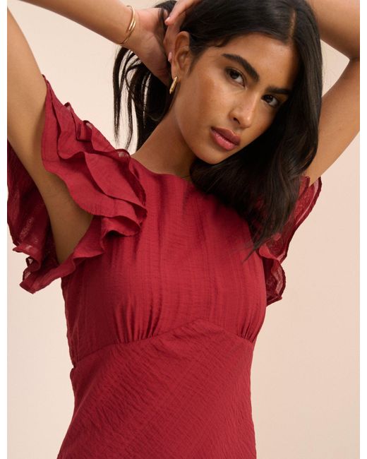 Nobody's Child Pink Frill Sleeve Lola Midi Dress