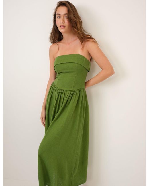 Nobody's Child Green Linen-Blend Bandeau Fia Midi Dress