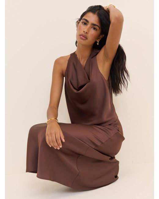 Nobody's Child Brown Satin Slip Maxi Skirt