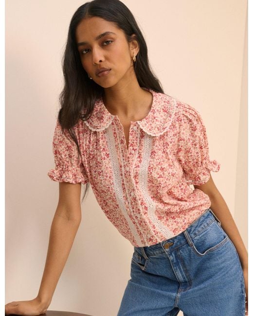 Nobody's Child Pink Floral Broderie Anglaise Peter Pan Collar Blouse
