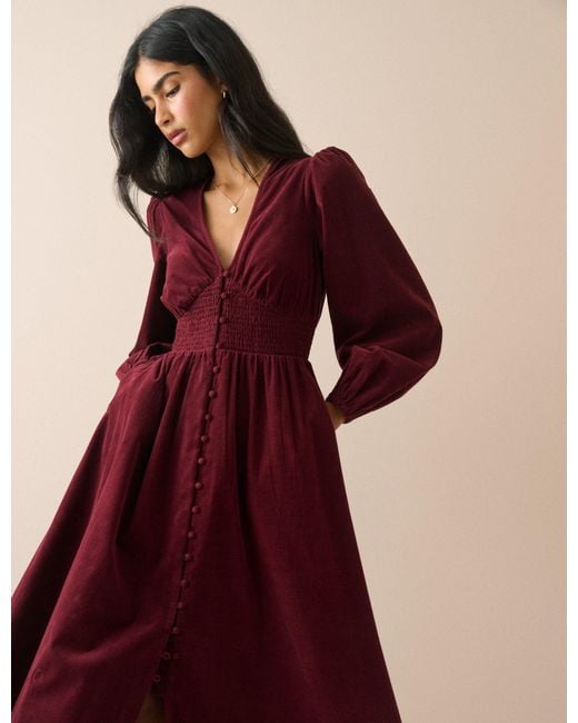 Nobody's Child Cord Shirred Waist Riley Midi Dress