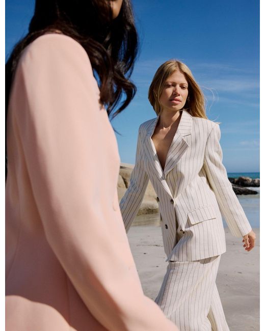 Nobody's Child Natural Pinstripe Double Breasted Blazer
