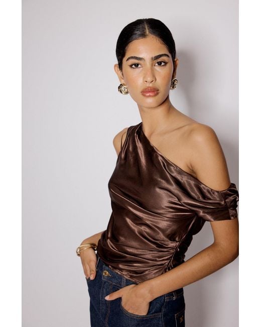 Nobody's Child Brown Satin Asymmetric Top