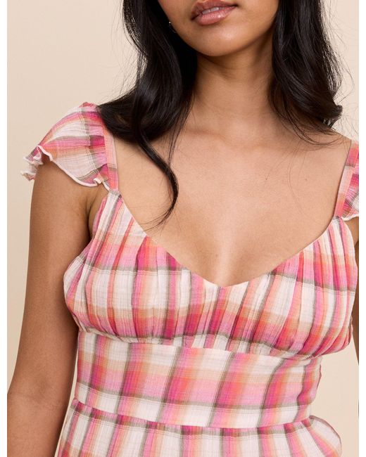 Nobody's Child Pink Check Ruffle Trim Tiered Levi Maxi Dress
