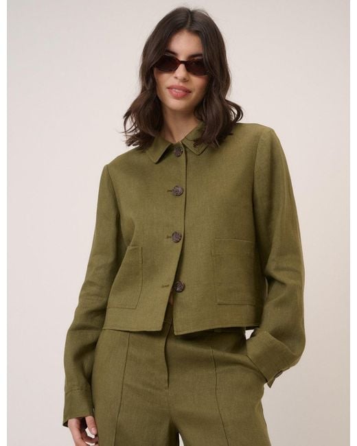 Nobody's Child Green Linen-Rich Boxy Jacket