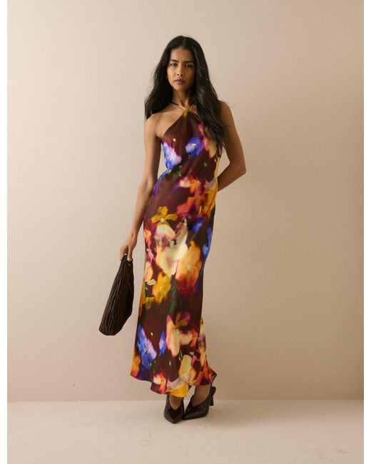 Nobody's Child Brown Burgundy Abstract Floral Delphi Maxi Dress