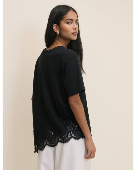 Nobody's Child Black Asymmetric Lace Hem Top
