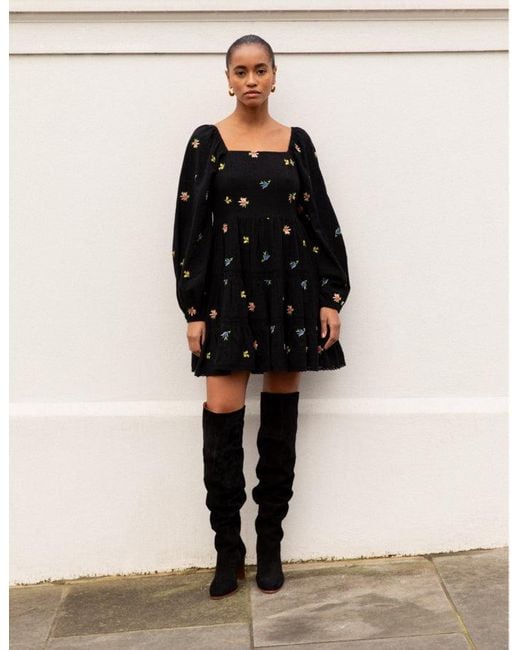 Nobody's Child Black Floral Embroidered Whitley Mini Dress