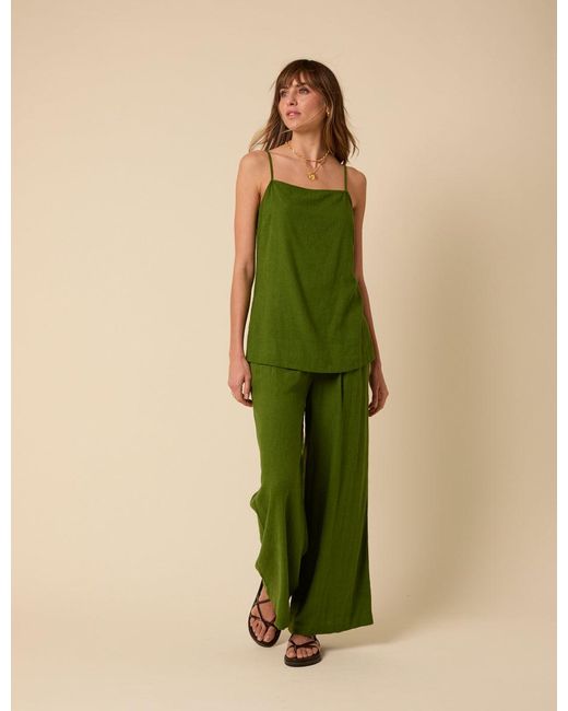 Nobody's Child Green Linen-Blend Parker Wide Leg Trousers