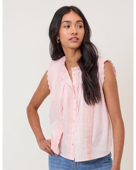 Nobody's Child Pink Light Broderie Anglaise Trim Blouse