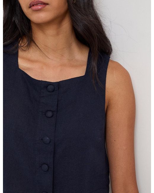 Nobody's Child Blue Linen-Blend Button Front Top