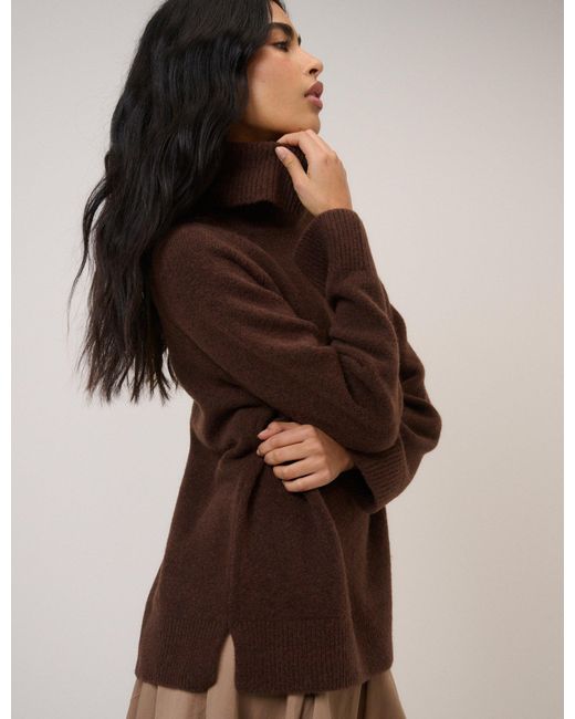 Nobody's Child Brown Roll Neck Longline Jumper