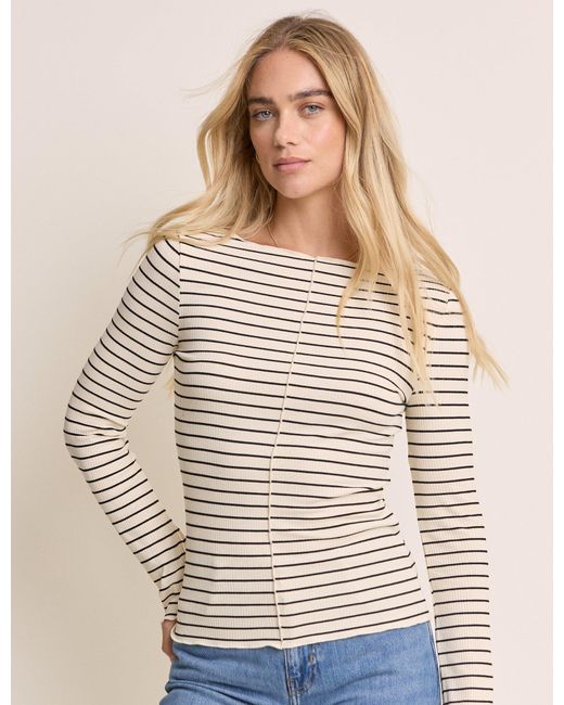 Nobody's Child Natural Striped Boat Neck Top