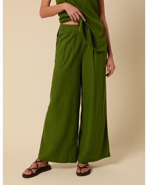 Nobody's Child Green Linen-Blend Parker Wide Leg Trousers