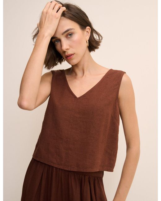Nobody's Child Brown Linen-Blend Swing Top