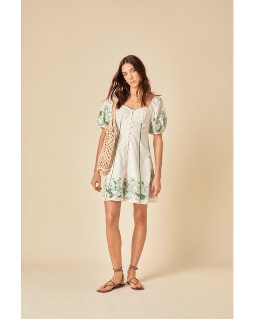 Nobody's Child Brown Puff Sleeve Embroidered Beatrix Mini Dress