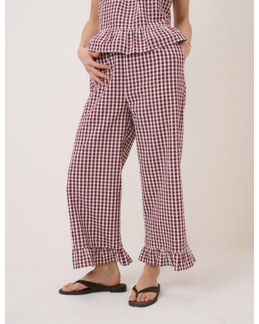 Nobody's Child Pink Burgundy Gingham Frill Hem Trousers