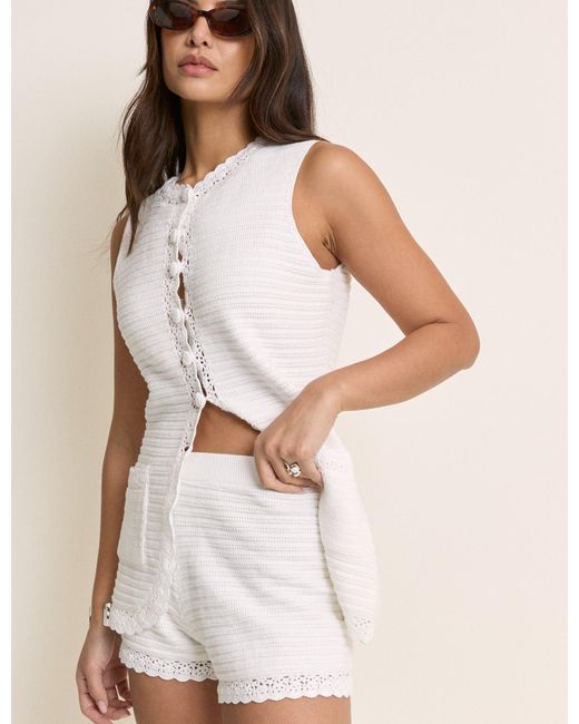 Nobody's Child White Crochet Trim Knitted Shorts