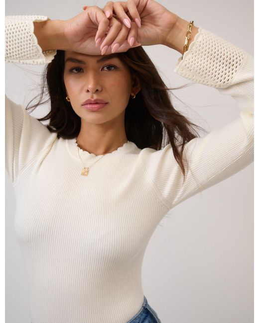 Nobody's Child Natural Crochet Trim Knitted Top