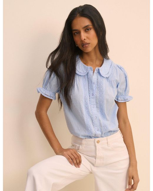 Nobody's Child Blue Light Broderie Anglaise Peter Pan Collar Blouse